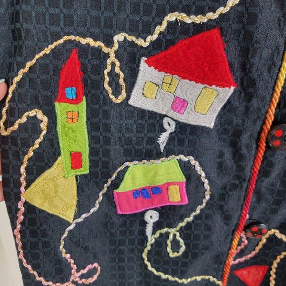 Allure Womens Maximalist Wearable Art Houses Embroidered Blazer Jacket size L - Picture 5 of 13